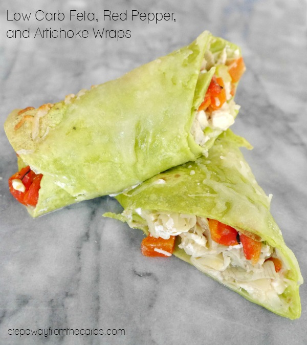 Low Carb Feta, Red Pepper and Artichoke Wraps - served warm!