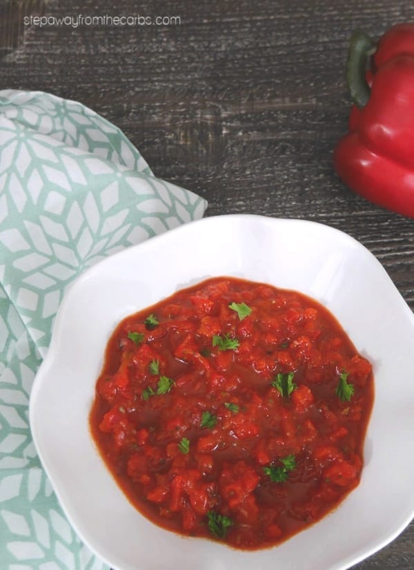 Low Carb Roasted Red Pepper Sauce - perfect for serving with chicken or fish!