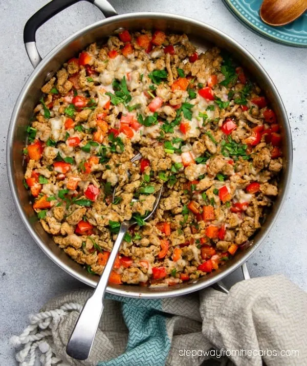 Low Carb Turkey Taco Skillet - an easy Mexican recipe with ground turkey and bell peppers
