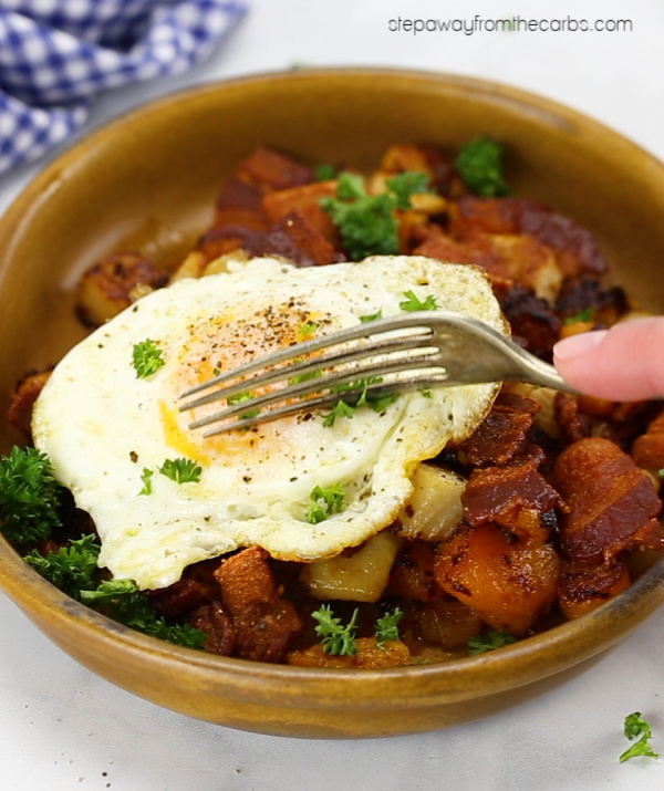 Low Carb Butternut Squash Hash - with bacon and a fried egg - perfect for breakfast or brunch!