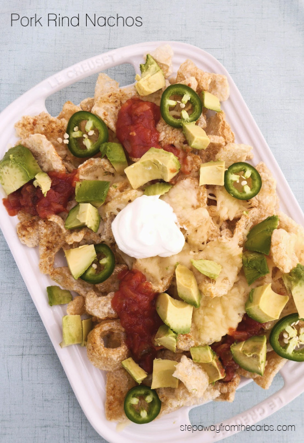 Pork Rind Nachos - the perfect low carb snack or appetizer! Gluten free and keto friendly recipe.