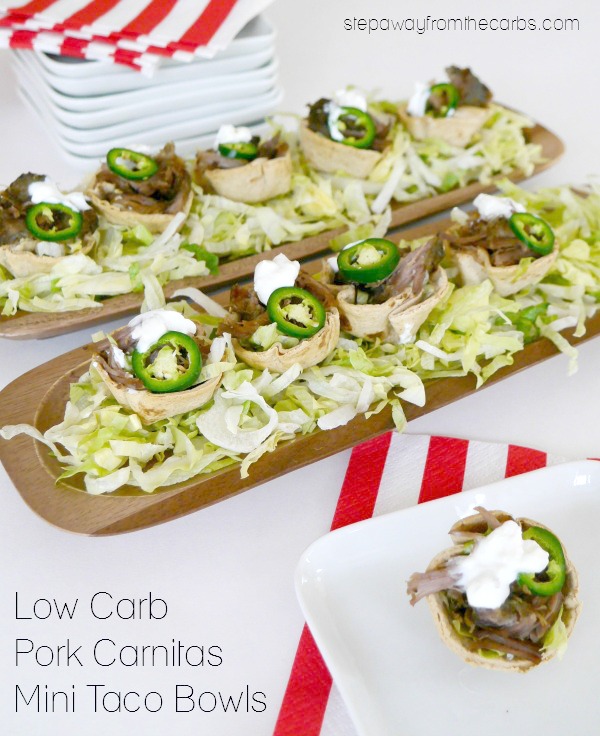 Low Carb Pork Carnitas Mini Taco Bowls - perfect for parties or game day!