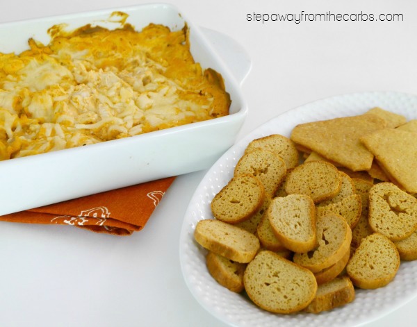 Low Carb Buffalo Chicken Dip - served with low carb chips