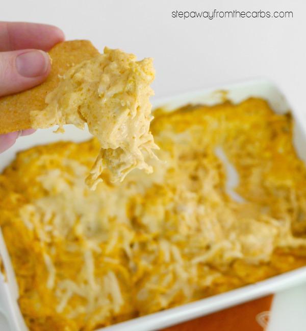 Low Carb Buffalo Chicken Dip - served with low carb chips