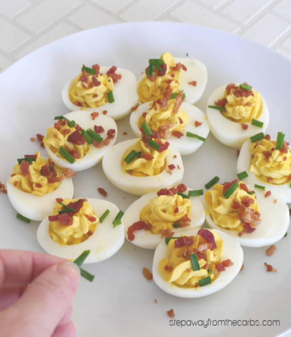 Cream Cheese and Bacon Deviled Eggs - low carb and keto appetizer recipe