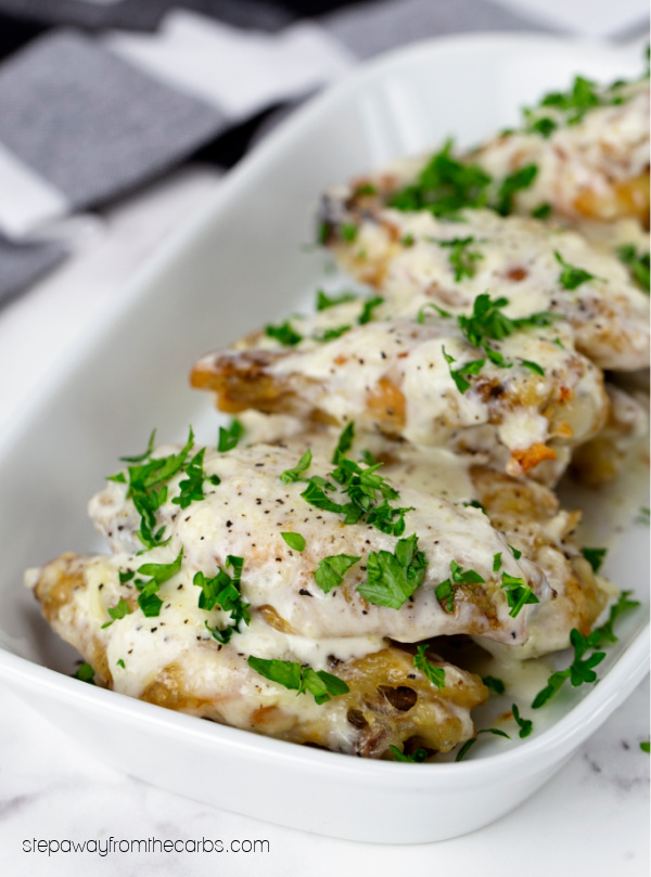 Low Carb Alfredo Chicken Wings - creamy, filling, and low in carbs! With video tutorial.