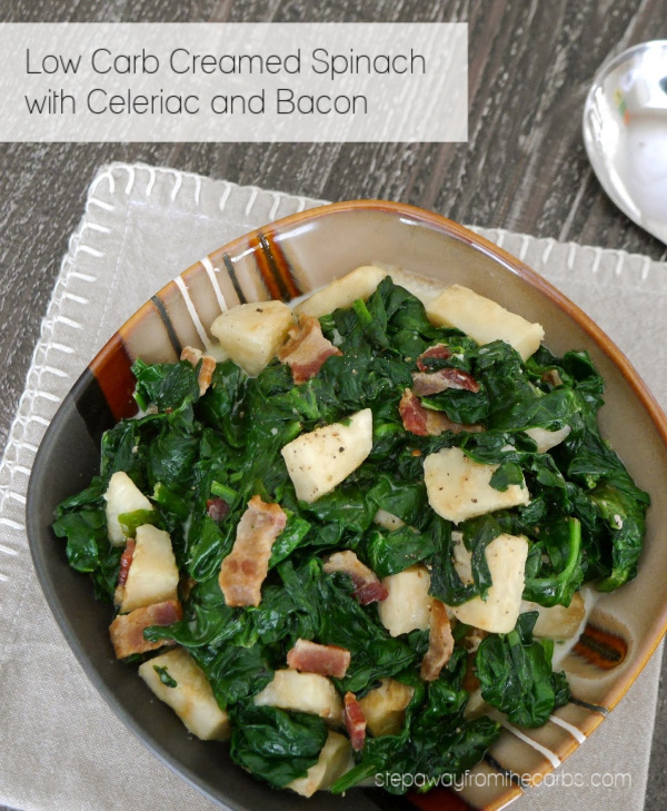 Low Carb Creamed Spinach with Celeriac and Bacon - a delicious LCHF side dish recipe!