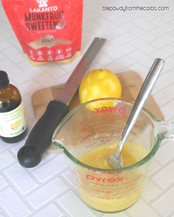 Low Carb Lemon Mug Cake - ready in less than two minutes! Sugar free recipe.