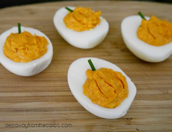 Halloween Deviled Eggs - a low carb classic to serve at a party or as an appetizer!