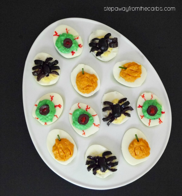Halloween Deviled Eggs - a low carb classic to serve at a party or as an appetizer!