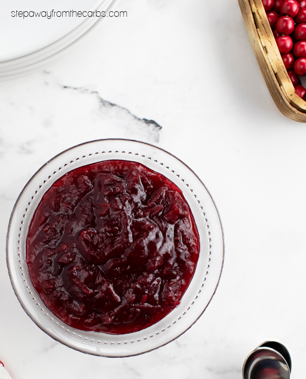 Low Carb Cranberry Sauce - a keto and sugar free condiment for Thanksgiving or Christmas!
