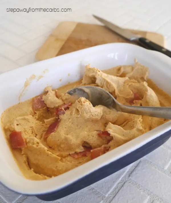 mixing bacon into the keto pumpkin ice cream