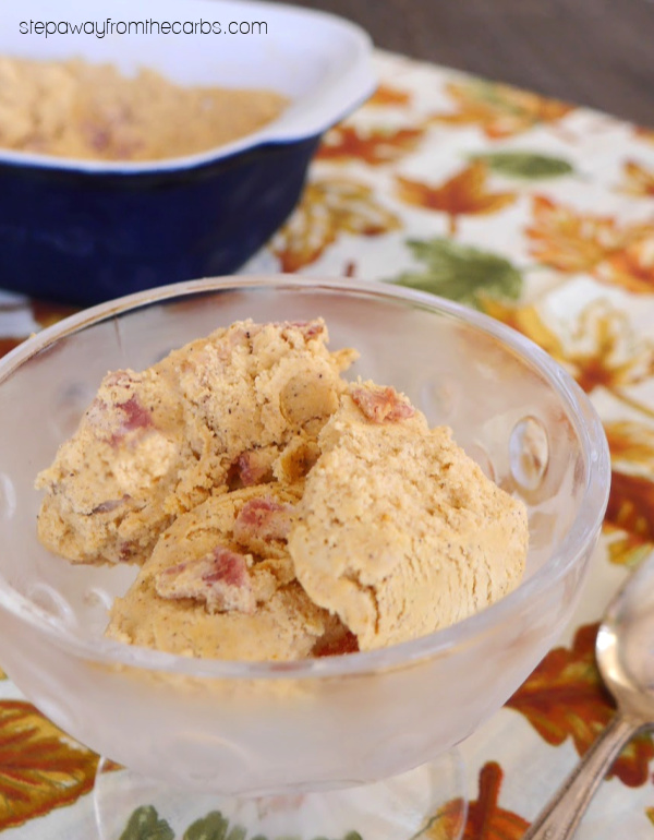 Low Carb Pumpkin and Bacon Ice Cream - a sweet and salty frozen treat! Keto, LCHF, and gluten free recipe.