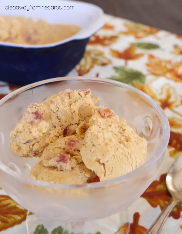 a bowl of low carb pumpkin ice cream with bacon