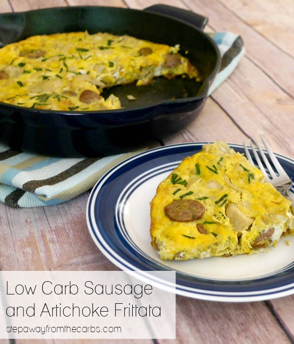 Low Carb Sausage and Artichoke Frittata - perfect for breakfast or lunch! Keto, paleo, dairy-free.