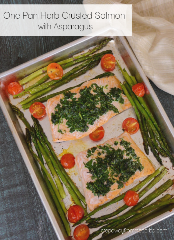 One Pan Herb Crusted Salmon and Asparagus - a healthy low carb recipe