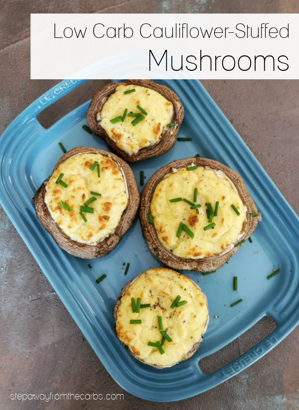Low Carb Cauliflower-Stuffed Mushrooms - use leftover cauli-mash to make this side dish or vegetarian appetizer!