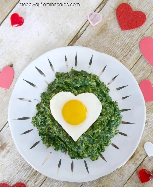 Low Carb Valentine's Breakfast - creamy spinach topped with a heart-shaped egg!