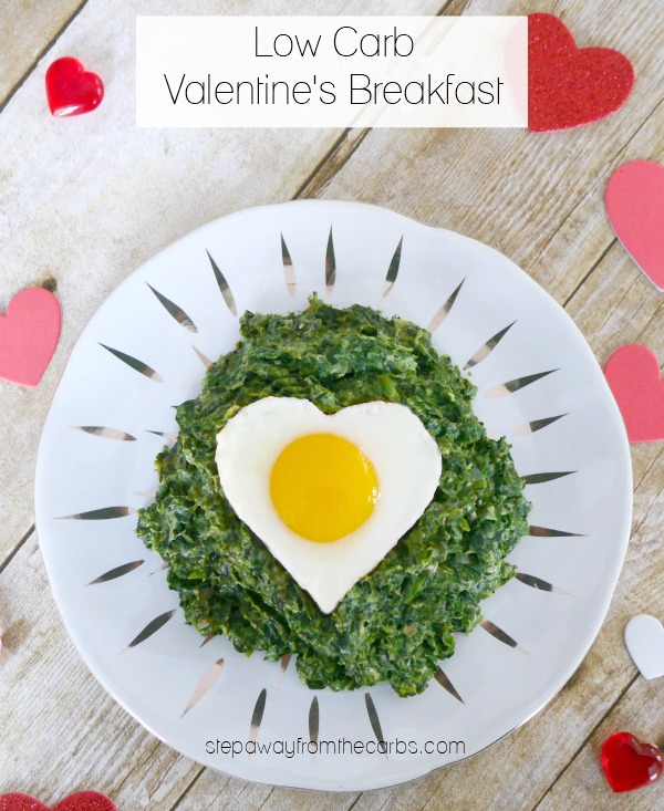 Low Carb Valentine's Breakfast - creamy spinach topped with a heart-shaped egg!