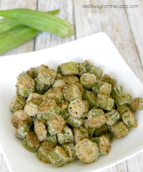 Low Carb Baked Okra - delicious side dish or snack recipe. Keto and gluten free.