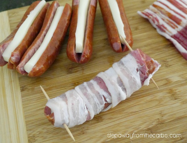 Bacon Wrapped Cheese Stuffed Brats - perfect for low carb and keto grilling!