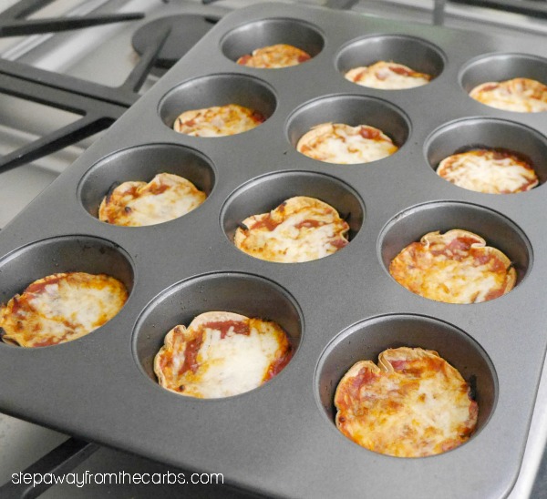 Low Carb Pizza Bites - only five ingredients, including a low carb tortilla base. Great for entertaining!