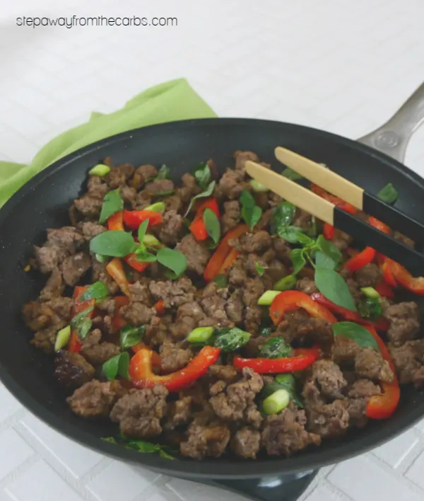 Low Carb Thai Basil Beef - a delicious recipe that is salty, sweet, sour and with a hint of aniseed!