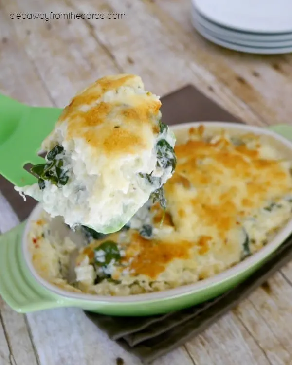 Low Carb Cauliflower Casserole with Spinach - a tasty side dish recipe! Keto, LCHF, and vegetarian. 