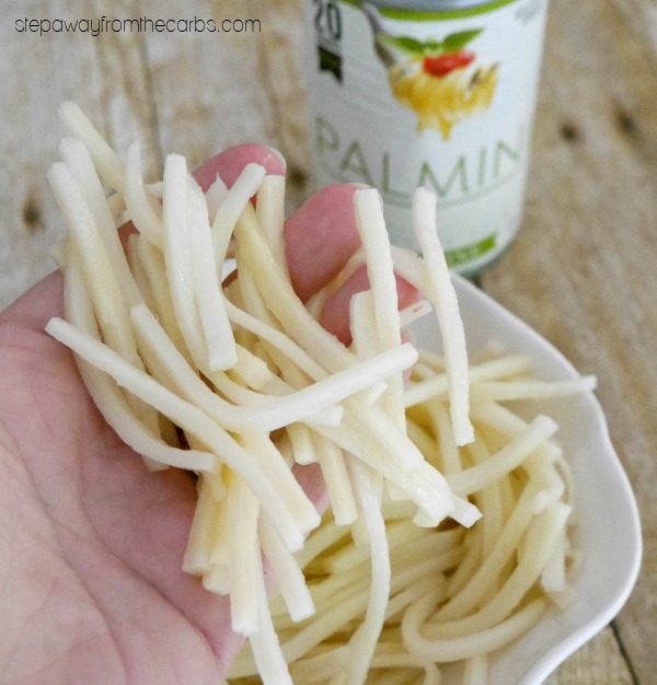 Low Carb Four Cheese "Spaghetti" - made with Palmini noodles! Keto, gluten free, and LCHF recipe.