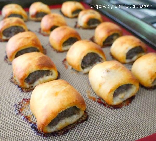 These low carb sausage rolls are my version of the classic British snack! Keto, gluten free and LCHF recipe with less than 1g net carb per sausage roll!