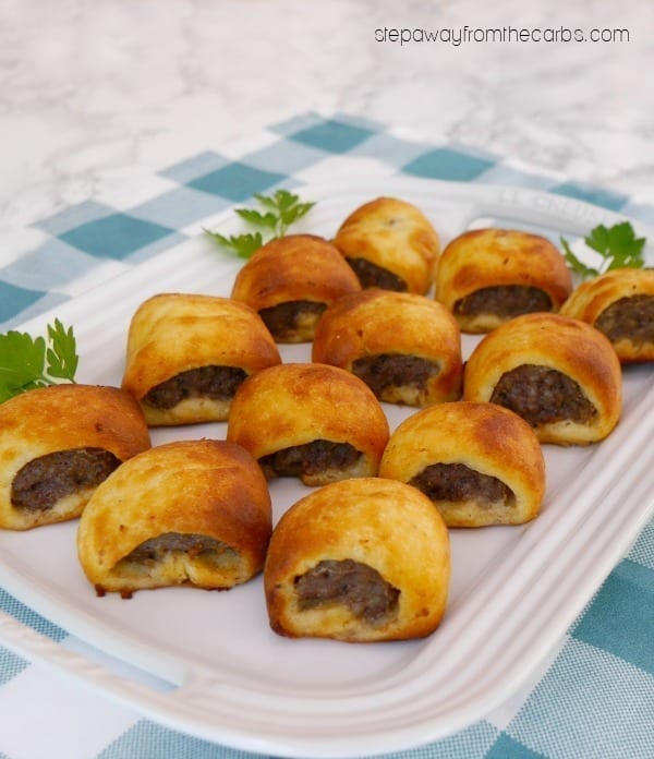 Low Carb Sausage Rolls - a classic British snack! Keto, gluten free and LCHF recipe with less than 1g net carb per sausage roll! 