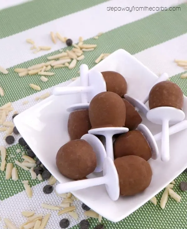 Low Carb Almond Chocolate Mini Pops - 1g net carb per treat! Keto and sugar free recipe. 