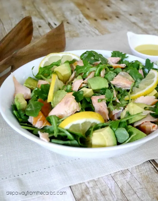Salmon, Avocado and Arugula Salad with Lemon Dressing - a wonderful low carb and keto recipe
