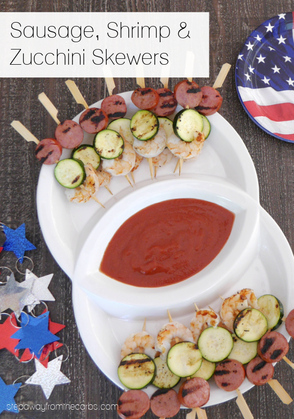 Sausage, Shrimp and Zucchini Skewers - an easy low carb recipe that is perfect for summer grilling!