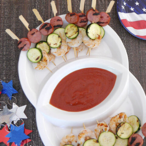 Sausage, Shrimp, and Zucchini Skewers