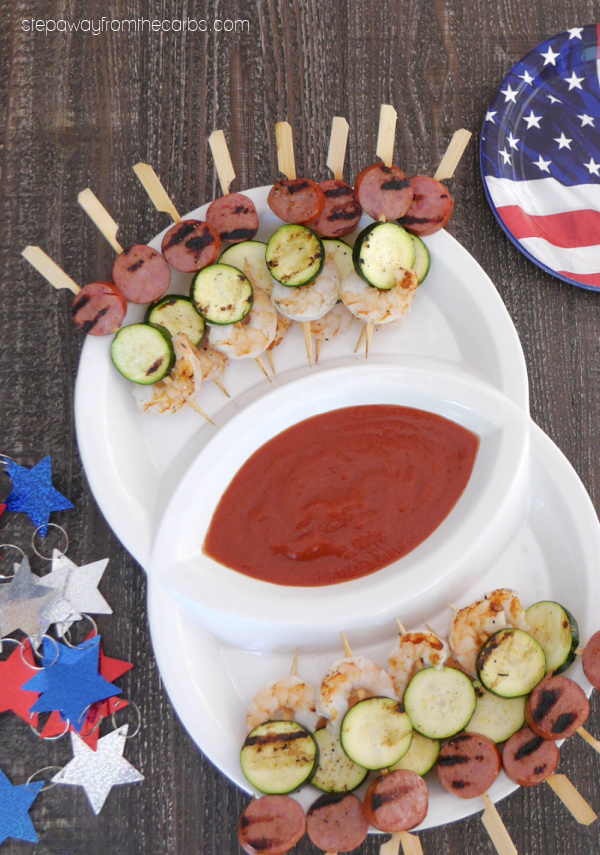 Sausage, Shrimp and Zucchini Skewers - an easy low carb recipe that is perfect for summer grilling!