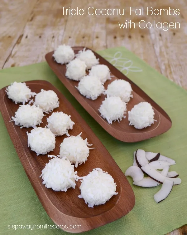 Triple Coconut Fat Bombs with Collagen - a low carb, LCHF, and keto sweet treat! Triple Coconut Fat Bombs with Collagen - a low carb, LCHF, and keto sweet treat!