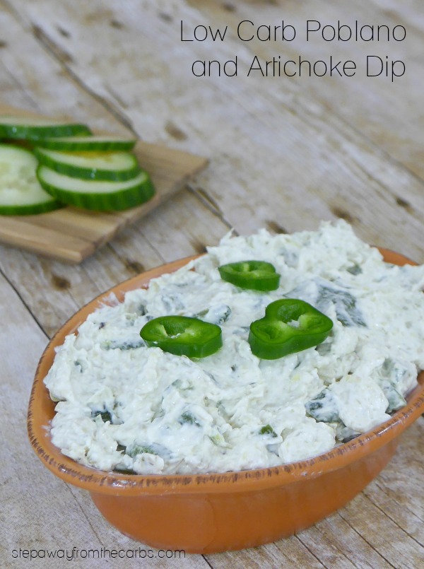 Low Carb Poblano and Artichoke Dip - spicy keto and LCHF recipe