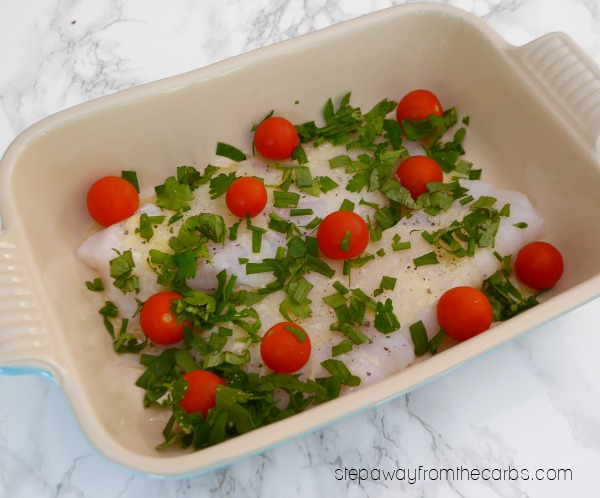 Roasted Cod with Cherry Tomatoes and Herbs - a low carb recipe