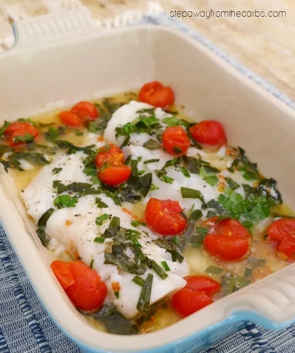 Roasted Cod with Cherry Tomatoes and Herbs - an easy low carb and keto recipe