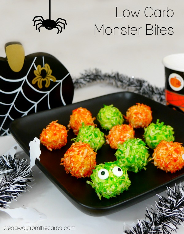 Low Carb Monster Bites - a sweet treat for Halloween! LCHF, keto, and sugar free recipe. 