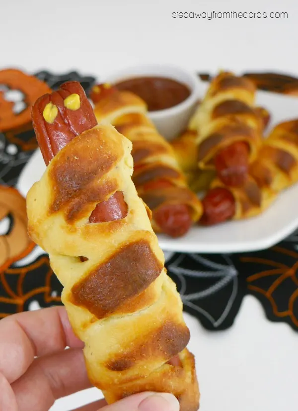 Low Carb Mummy Dogs - a keto, gluten free, and LCHF recipe that is perfect for Halloween!