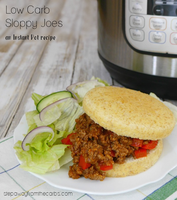 Low Carb Sloppy Joes in the Instant Pot - served with a low carb bun! 