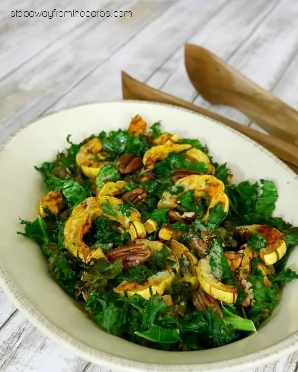 Low Carb Delicata Squash with Kale and Pecans - a delicious warm side dish recipe
