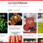 Low Carb Halloween Pinterest board with keto Halloween treats like vampire bite cupcakes, gummy worms, severed fingers and Frankenstein's punch