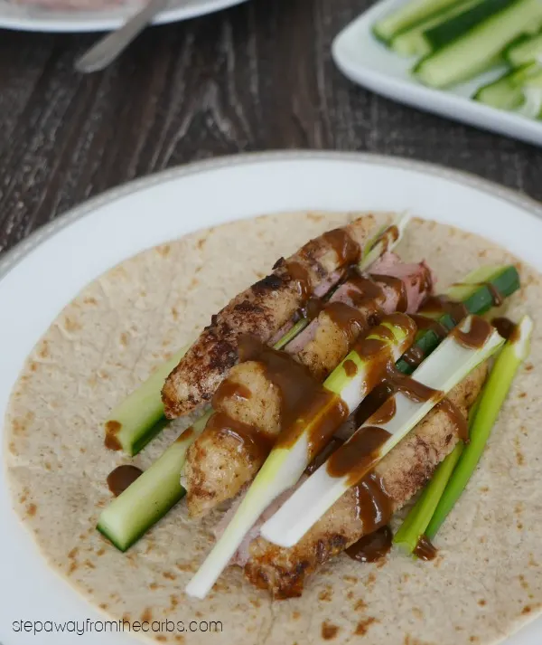 Low Carb Peking Duck - roasted duck served with homemade Hoisin sauce and lettuce wraps