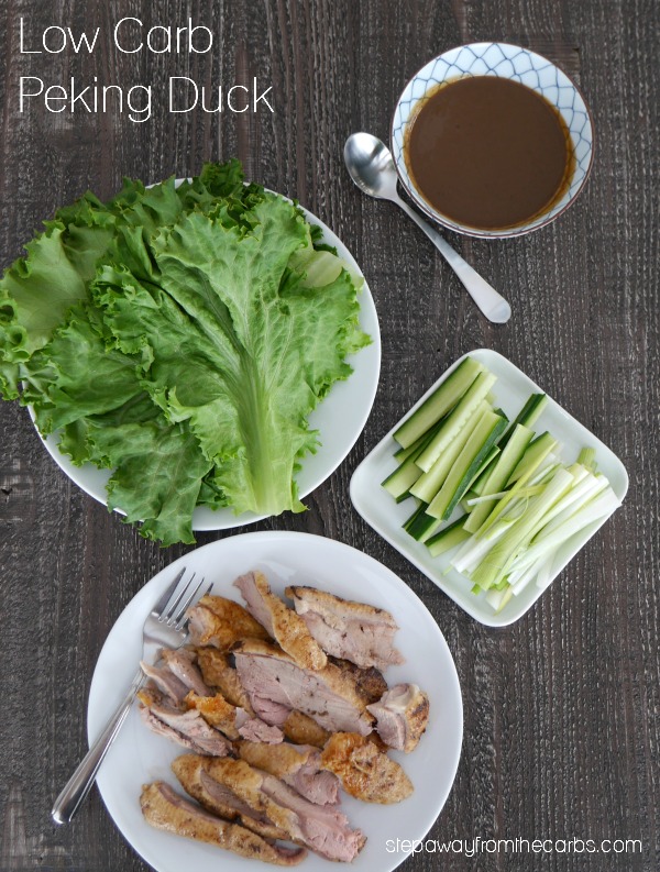 Low Carb Peking Duck - roasted duck served with homemade Hoisin sauce and lettuce wraps