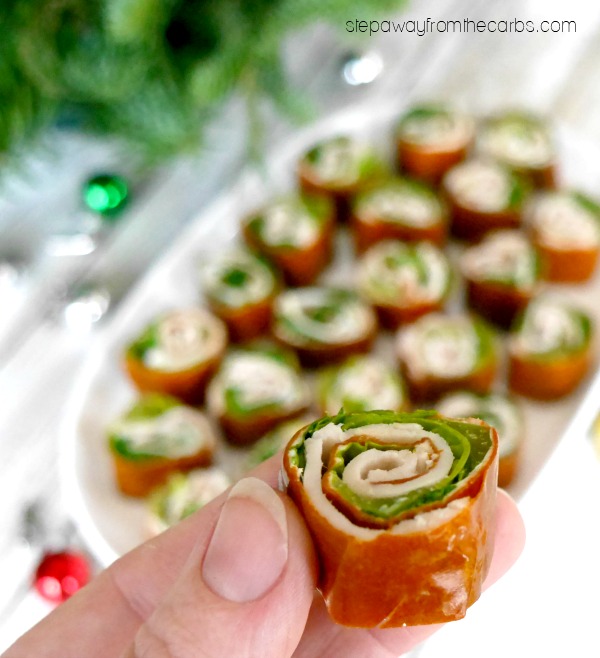 Low Carb Holiday Pinwheels - great for entertaining! Gluten free and keto recipe.