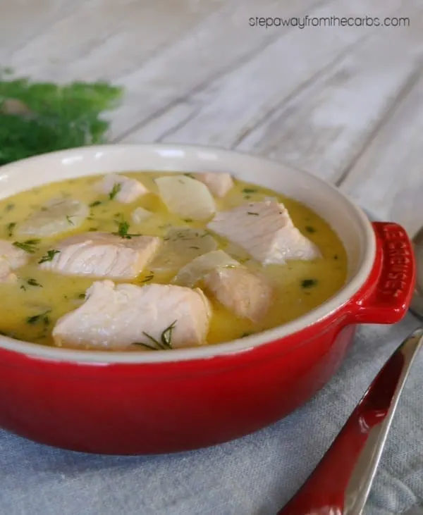 Low Carb Salmon Soup - a keto winter warmer with daikon radish and dill