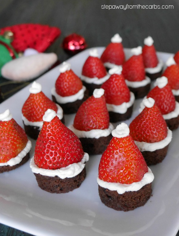 Low Carb Santa Hat Brownies - a keto, gluten free, and sugar free Christmas party treat for the whole family to enjoy!